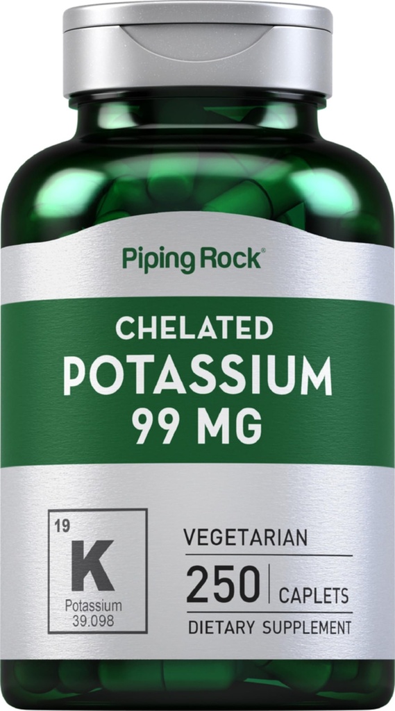 Piping Rock Chelated Potassium Suplemento 99mg  250 Caplets peru Potassium Gluconate ← Vegetarian, Non-GMO, Gluten Free