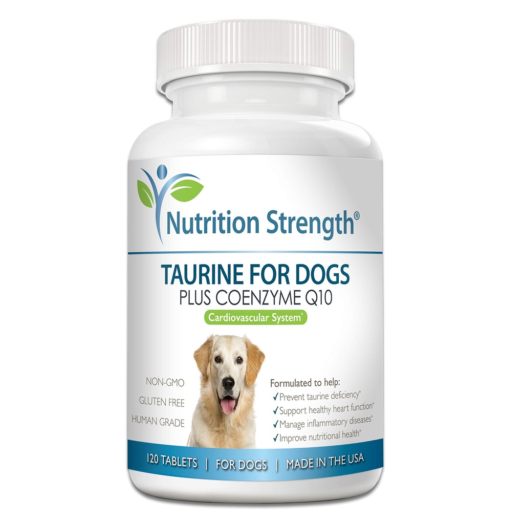 Taurina para perros, Apoyo a una función cardíaca saludable, Enfermedades Inflamatorias resistentes, con Coenzima Q10 para ayudar a manejar el fracaso cardíaco y DCM en perros, 120 Tablas Chewable