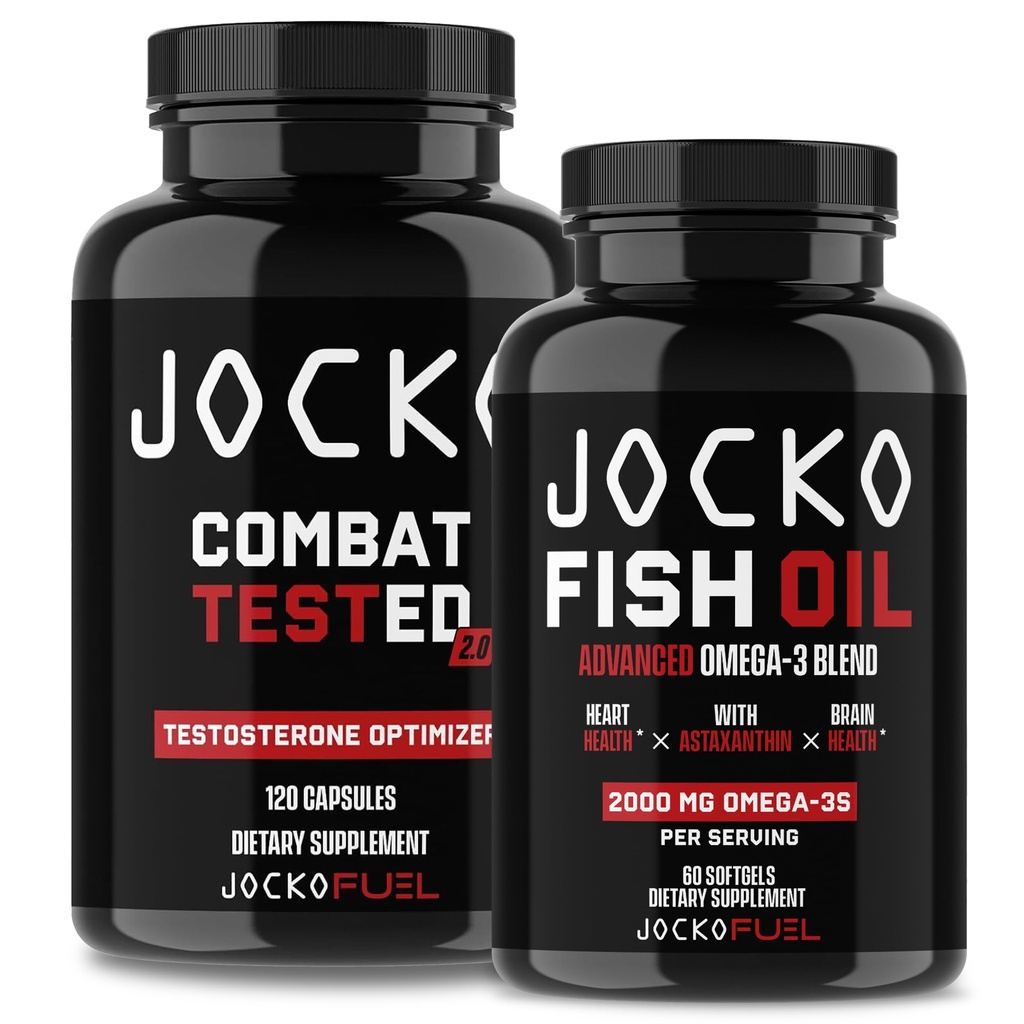 Jocko Suplementos de combustible Bundle - Booster de prueba para hombres + Omega 3 aceite de pescado (2 Pack) Potencial Antioxidante &amp; Muscle Builder