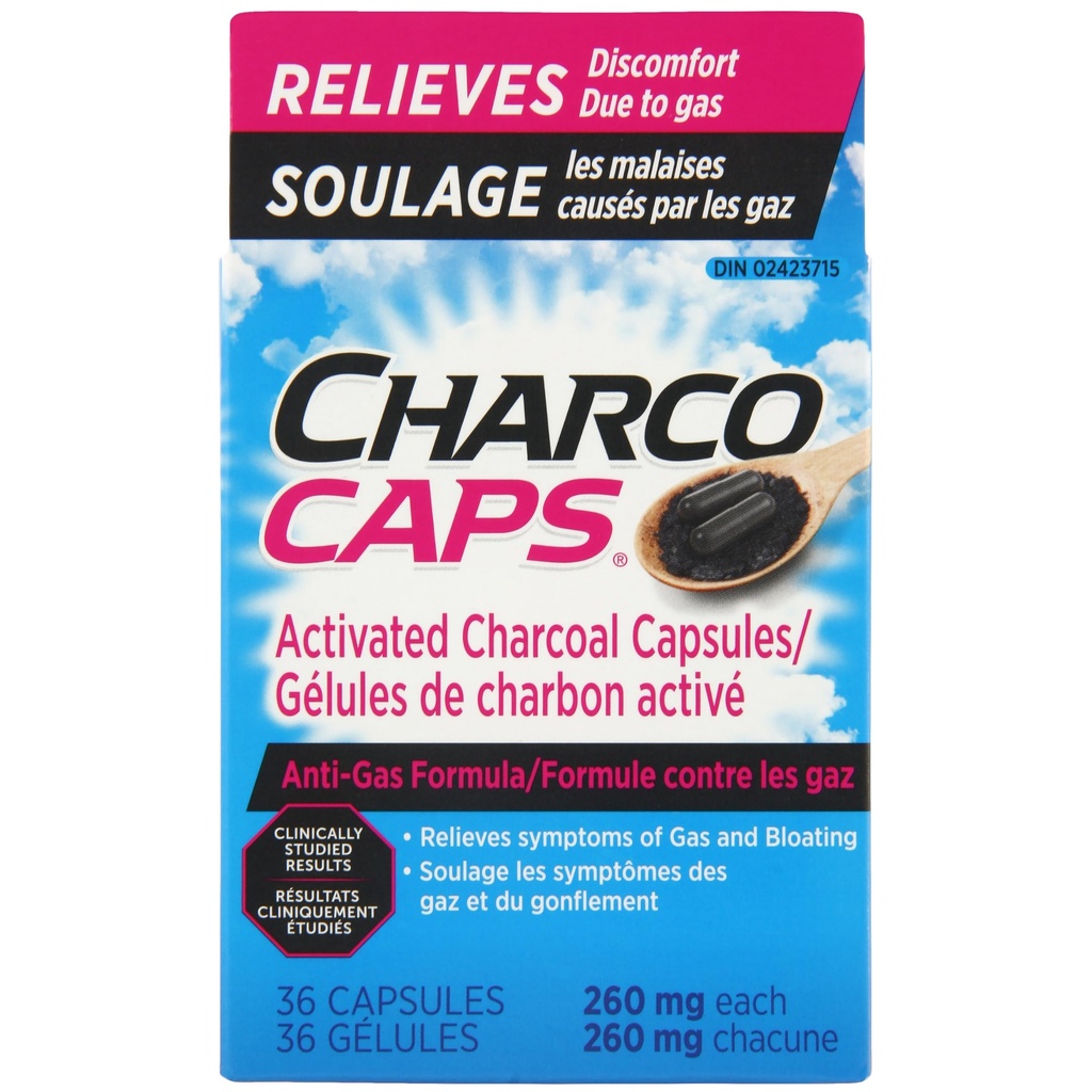 Anti-Gas – Fast-Acting Activated Charcoal Detoxifying Fórmula, Naturalmente Derivado, Alivio por Gas, Bloating y Flatulence, 36 cápsulas, 260 mg Cada (Pack of 2)