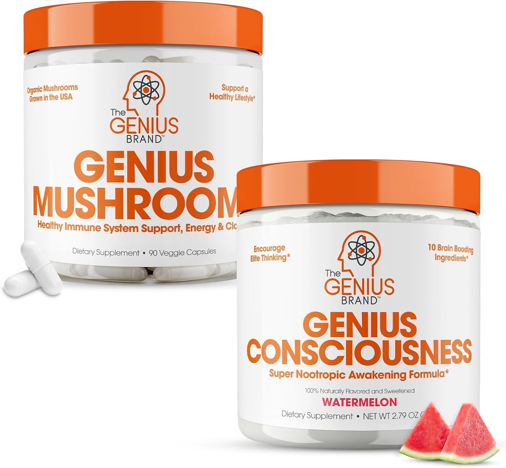 The Genius Brand - Suplemento Nootropic Bundle - Mushroom and Consciousness – Soporta el sistema inmunitario,Focus, Energy y Brain Booster