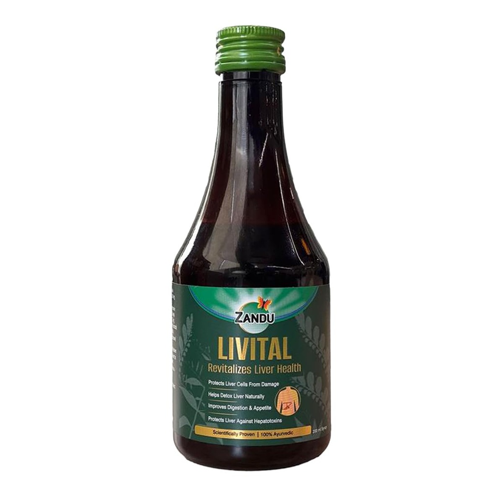 Zandu Livital Syrup 200ml, Aids in Liver Detox & Improves Digestion, Appetite, Scientifically Tested, 100% Ayurvedic Ingredients, Protects Liver Against Various Hepatotoxins
