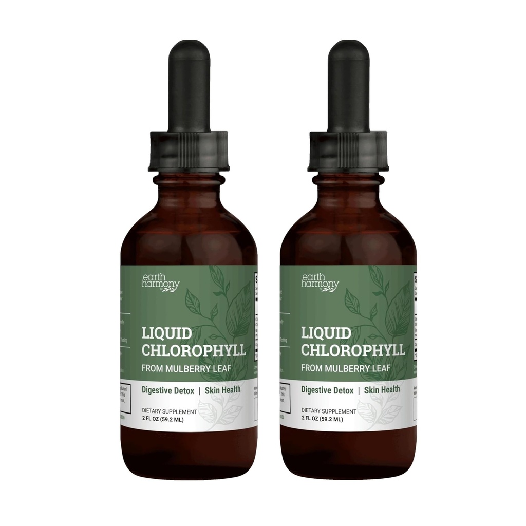 Earth Harmony Liquid Chlorophyll, Liquid Drops for Immune System Support, Natural Internal Deodorant, Vegan Chlorophyll Drops with Glycerin-Clorofila Liquida, Chlorophyllin Detox Cleanse (2-Pack)