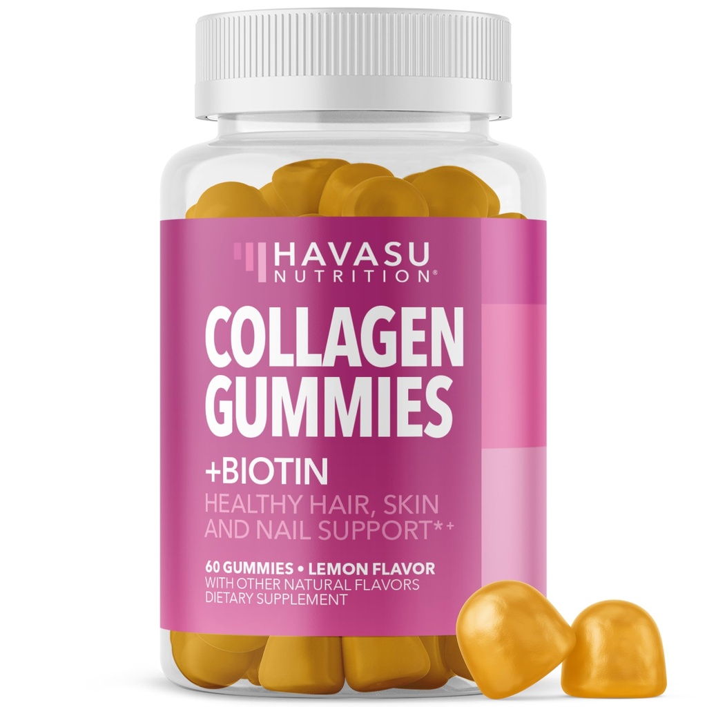 Collagen Gummies for Women and Men with 2500mcg Biotin, Zinc, Vitamina C & E - Hidrolyzed Collagen Gummies for Hair, Skin & Nail Support - Biotin and Collagen Gummies - Lemon Flavor - 30 Servings