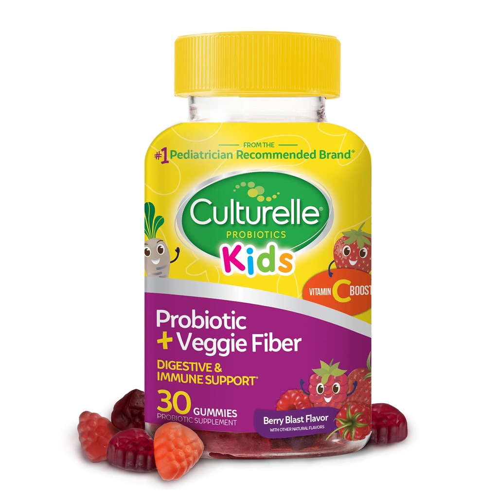 Culturelle Kids Daily Probiotic Packets 30ct + Veggie Fiber Gummies Digestive &amp; Immune Health Support