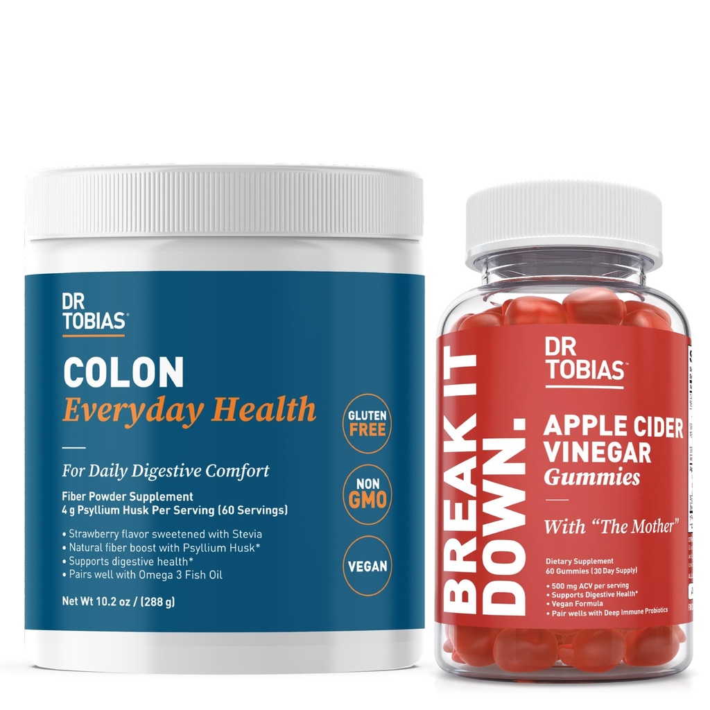Dr. Tobias Apple Cider Vinegar Gummies " Colon Everyday Health - Daily Digestive, Detox and Cleanse Support with ACV Gummies " Psyllium Husk Powder