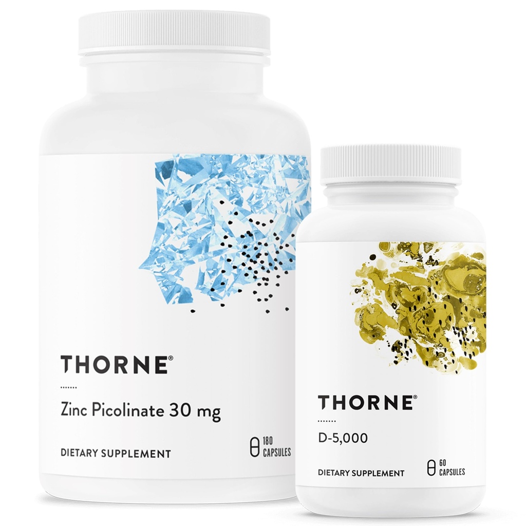 THORNE - Esenciales de bienestar - Zinc &amp; Vitamina D3 Combo para soporte de inmuno y hueso - 60 a 180 Servimientos