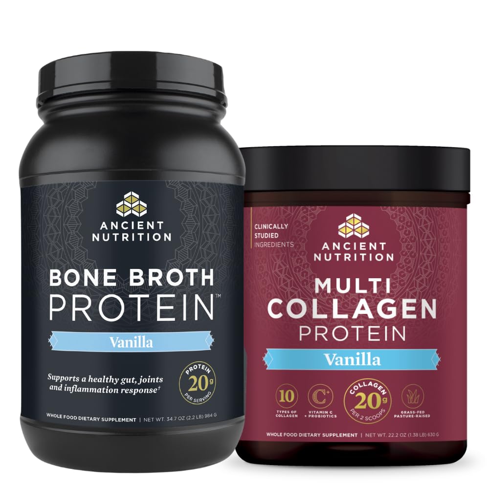 Antigua Nutrición Bono Broth Protein Powder, Vainilla, 40 Servimientos + Multi Collagen Protein Powder, Vainilla, 60 Servimientos