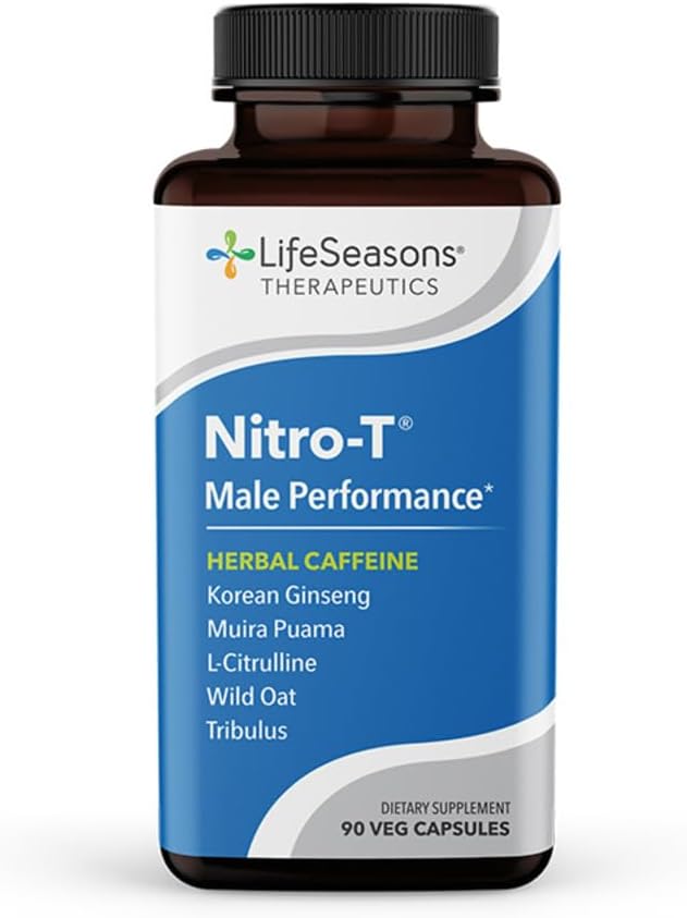 LifeSeasons Nitro-T - Suplemento de Apoyo al Rendimiento de los Hombres - Mejorar la resistencia y la energía - Promover la circulación sana de la sangre - L-Citrulline L-Theanine Tribulus Ginger Kava & Caffeine - 90 cápsulas