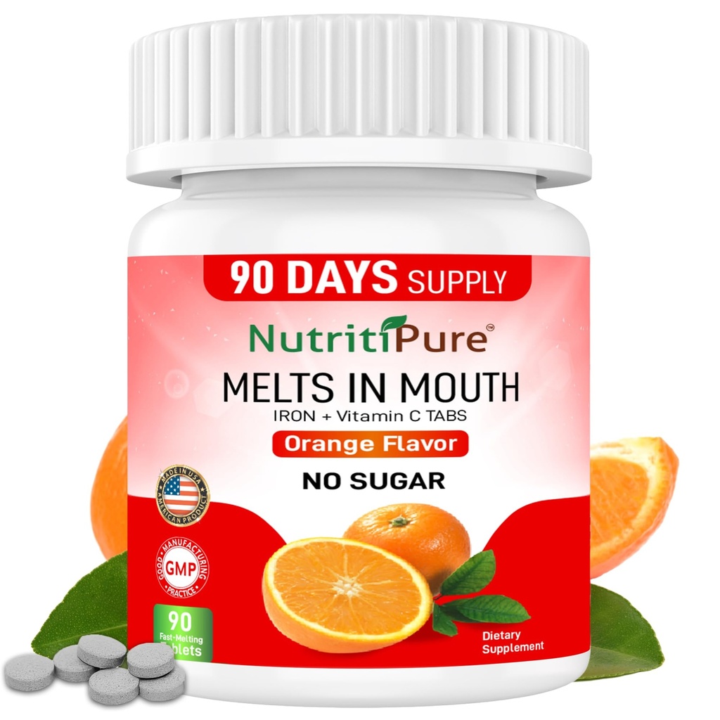Suplemento de Hierro Chewable para Mujeres/Men(Carbonyl Iron 18 mg con vitamina C 30 mg) Tablet in Orange Flavor 90 Count (1)