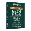 Wellgenix Purvana Max Hair, Skin y Nails Vitamina - Doble Fuerza Biotina 5000 MCG, VIT A &amp; B, Ácido Fólico, Extracto de semillas de uva - Suplemento de soporte para el cabello -30 cápsulas (Pack of 1)