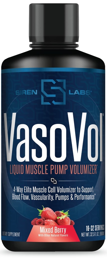Volumizador de bomba de músculo líquido Vaso-VOL con Sulfato Agmatine - Pre Workout para los hombres para llevar sus entrenamientos al siguiente nivel con la vascularidad y el rendimiento ( Berry Mixed)