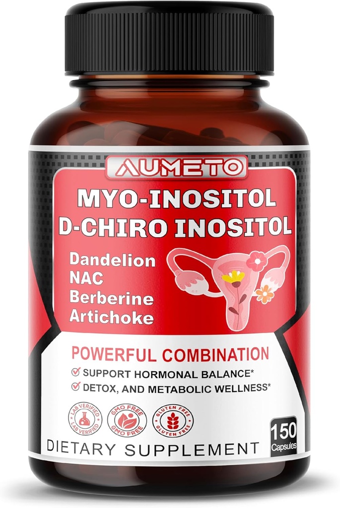 Myo-Inositol + D-Chiro Inositol – 150 cápsulas – con Folate, NAC, Berberine, CoQ10 y Detox Blend – Apoyo Saldo hormonal y bienestar metabólico – No GMO, Gluten-Free