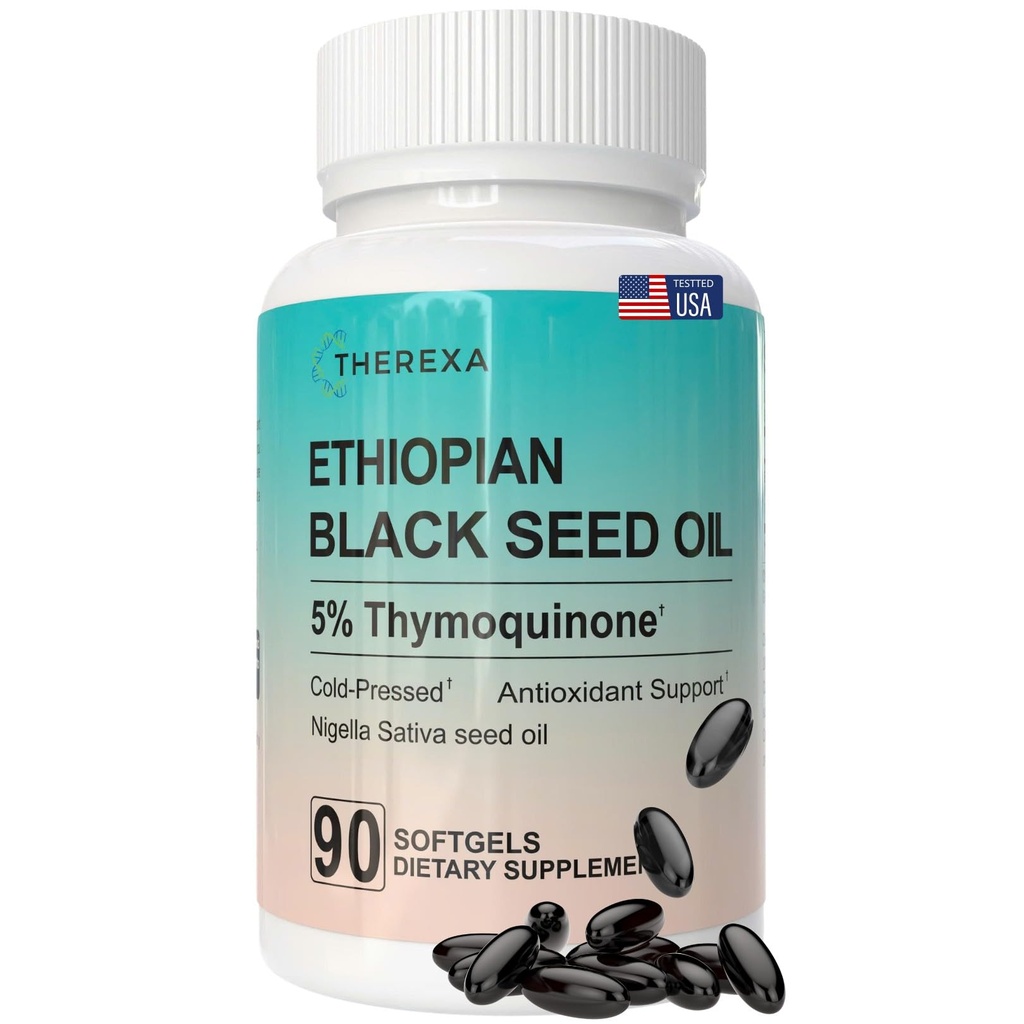 Ethiopian Black Seed Oil 5% Thymoquinone – Pure Cold Pressed Nigella Sativa Black Cumin Seed Oil Softgels – High Thymoquinone (500 mg per Capsule) - 90 Softgels