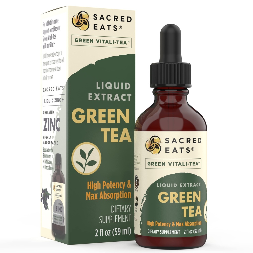 Green Tea Liquid Extract Drops - Immune Support (Antioxidants & Polyphenols) Suplemento. Promueve Gentle Energy. Ingredientes orgánicos, no transgénicos, alcohol " gratis (sin sabor)