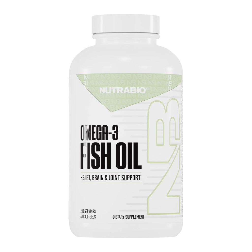 NutraBio Omega 3 Suplementos de aceite de pescado, 2.000 mg, 400 Softgels - EPA DHA Omega 3 Suplemento de ácido graso para ayudar a apoyar un corazón saludable