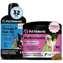 Omega 3 Fish Oil & Multivitamin Max Strength Bundle: Wild Caught Omega 3 Suplemento " 15 en-1 Dog Vitaminas para la piel, la carne y la salud (32oz)