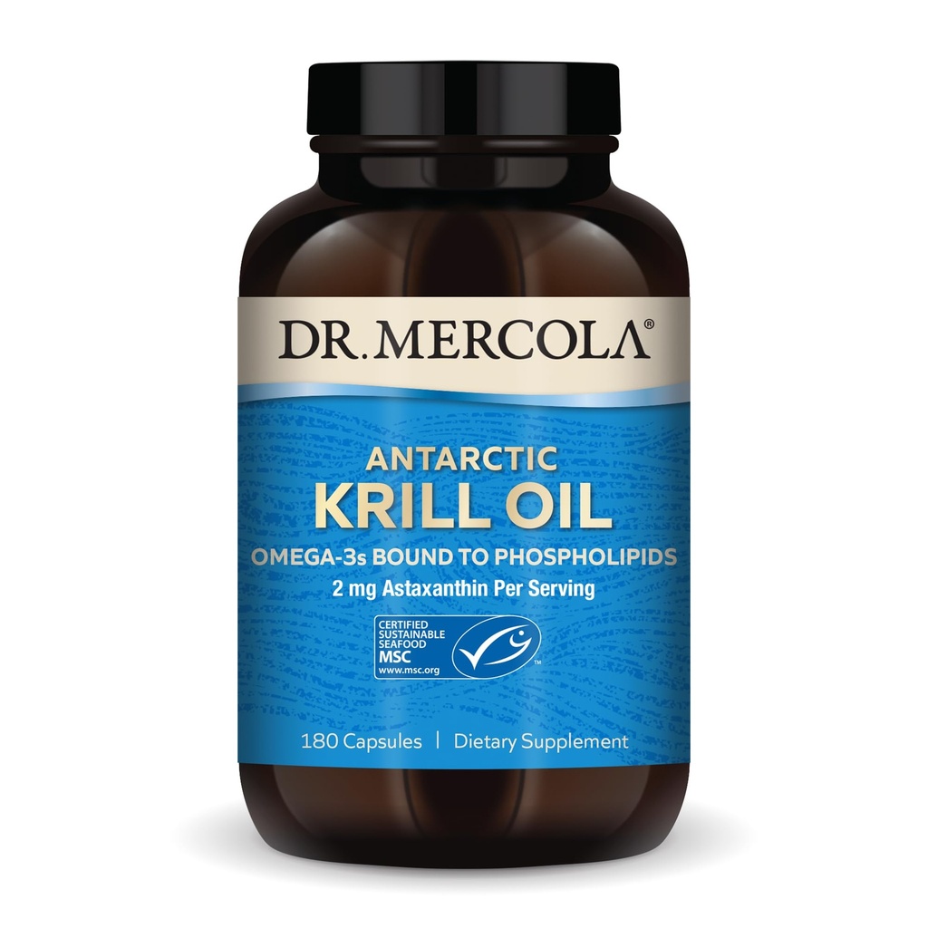 Dr. Mercola Antártico Krill Oil - 1,000 mg - Omega-3 Suplemento con EPA & DHA - Apoyos Cerebro, Corazón, Salud Conjunta Inmunitaria - GMO-Free, Libre de gluten &amp; Soy-Free - 180 cápsulas (90 servidumbres)