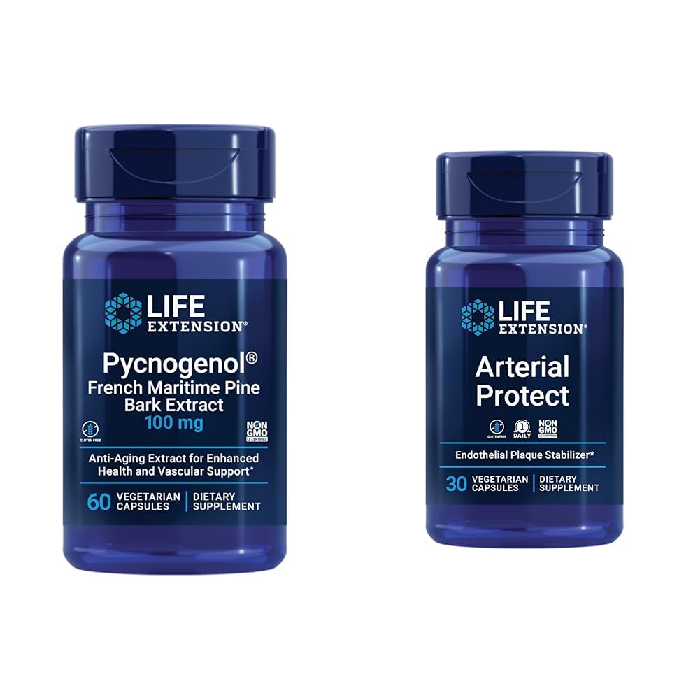 Extensión de vida Pycnogenol Francés Marítimo Pine Bark " Gotu Kola Arterial Health Supplements - 60 " 30 Vegetarian Capsules