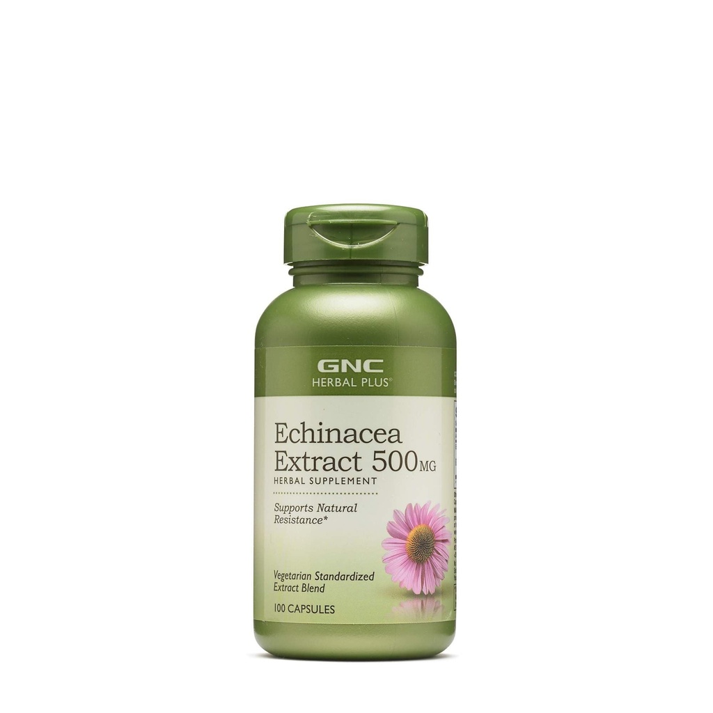 GNC Herbal Plus Echinacea Extracto 500mg Suplemento, Vegetariano, Apoyo a la Resistencia Natural, 100 Servimientos
