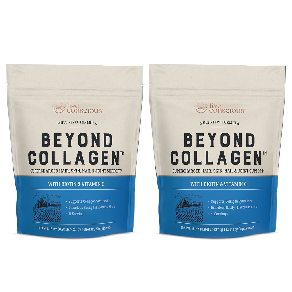 Conscious Beyond Collagen Multi Collagen Powder - Tipos I, II, III, V & X TENIDO Keto Friendly, Hydrolyzed Blend with Biotin & Vitamin C (2-Pack)