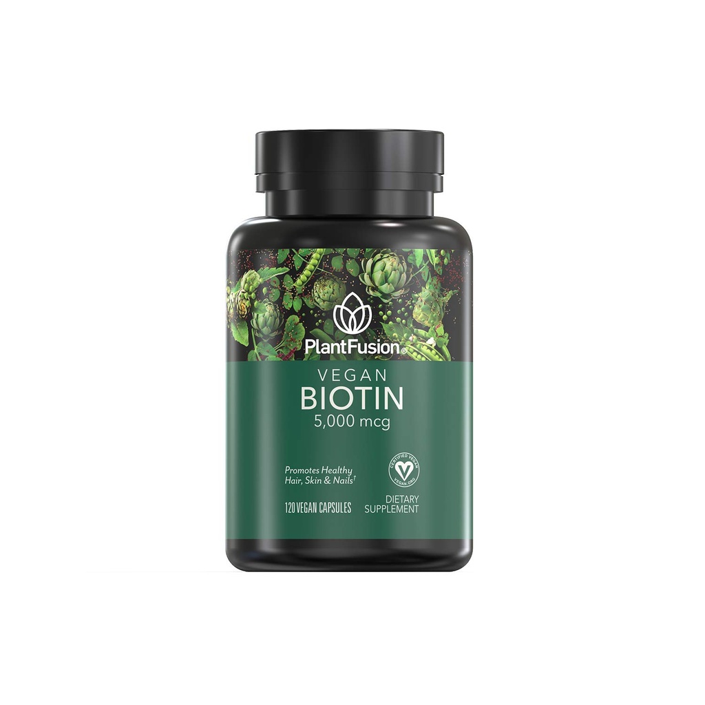 PlantFusion Vegan Biotin de, Premium Vegan Biotin para Mujeres y Hombres (5000mcg), Natural Hair Skin y Nails Vitaminas, 120 Vegan Capsules