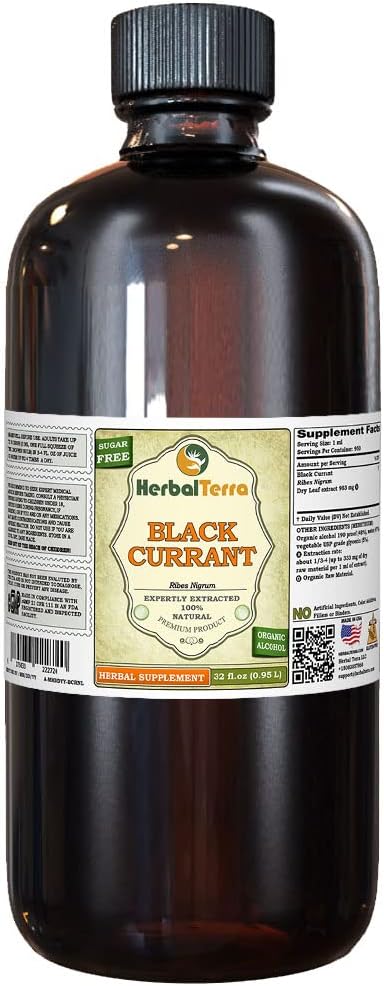 Currante Negro (Ribes nigrum) Tintura, hojas secas Extracto líquido (Marca: HerbalTerra, Proudly Made in USA) 32 fl.oz (0.95 l)