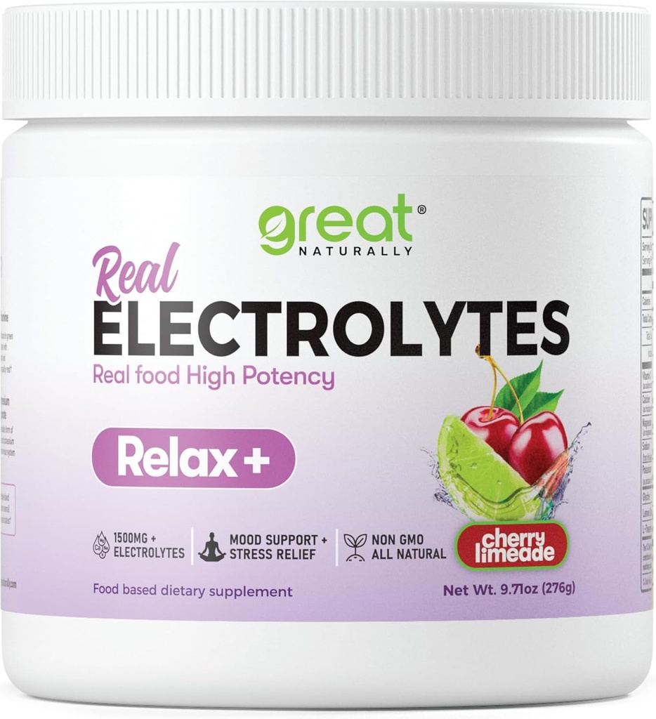 Relax+ Limeade Cherry Calming Electrolyte Suplemento: Hydration &amp; Mood Support for Relaxation, Stress Relief, Adrenal & Cortisol Support - Glycine, L-Theanine, Lemon Balm - USA Made