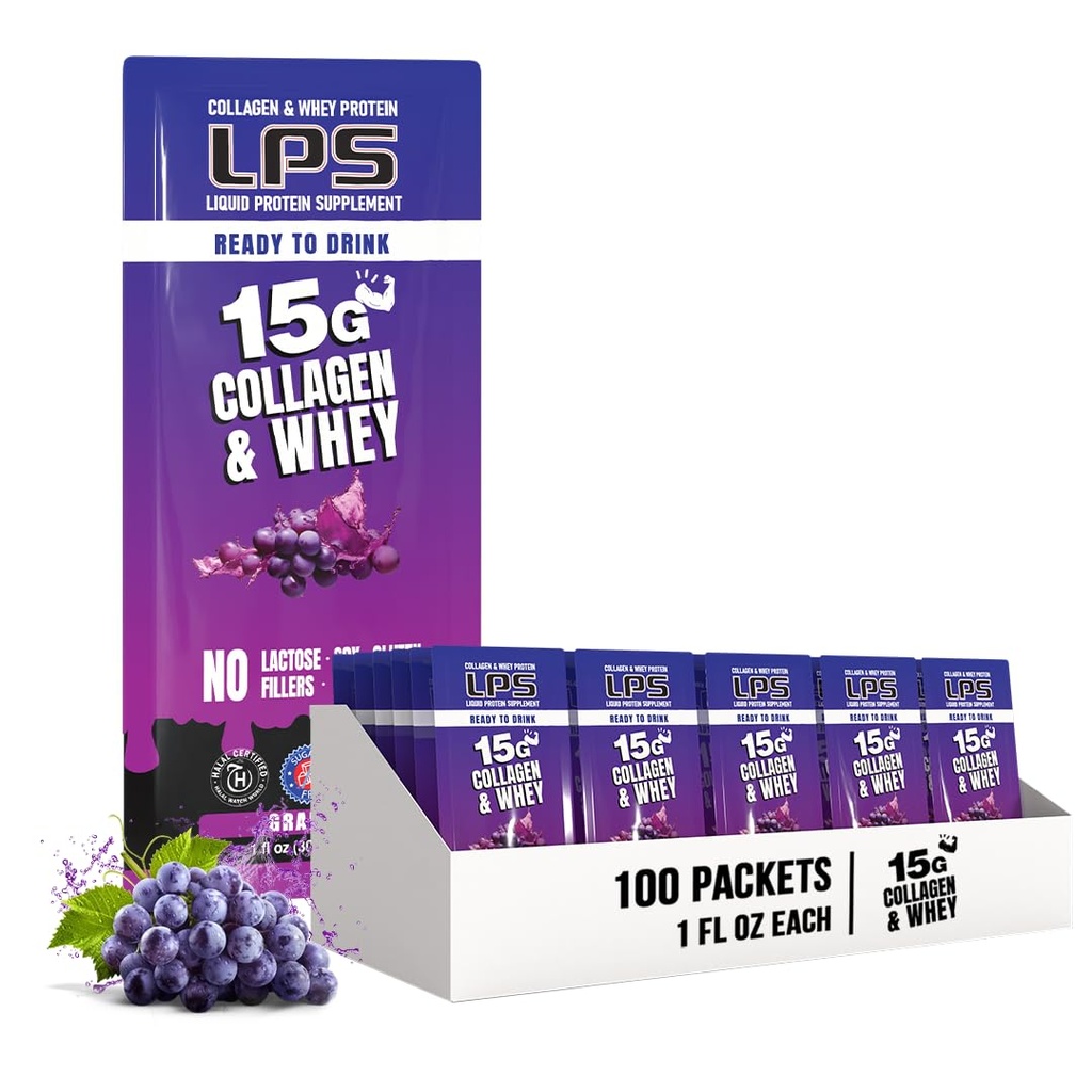 Diseños Nutricionales LPS LPS Láquico &amp; Whey Protein Suplemento - Bebida no GMO, libre de azúcar - promueve la piel sana y el pelo para hombres " mujeres " , uva, una sola pieza (100 paquetes)