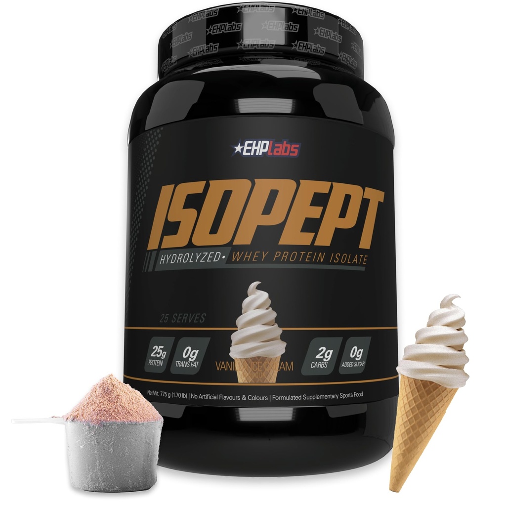 IsoPept Hydrolyzed Whey Protein Powder by EHPlabs - 100% Whey Protein Isolate " Hydrolysate, 27g of Protein, Non-GMO, Gluten Free, Fast Absorbing, Easy Digesting, 27 Serves (Vanilla Ice-Cream)
