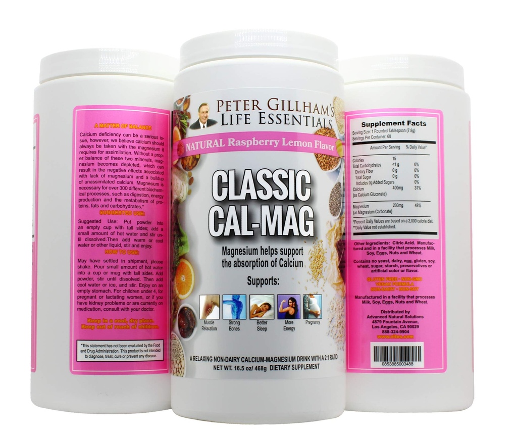 Clásico Cal-Mag Powder Raspberry Lemon, Original 2:1 Fórmula, 16.5oz(60 Servings) Sleep &Stress Aid, for Muscle Relaxation, Leg Cramps, Bones & Teeth. Made in The USA
