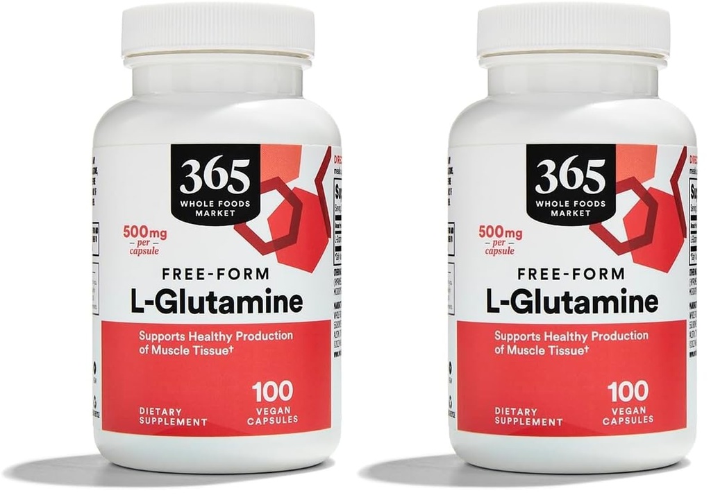 Mercado completo de alimentos, L Glutamine 500Mg Veggie Caps, 100 Cuenta (Pack of 2)