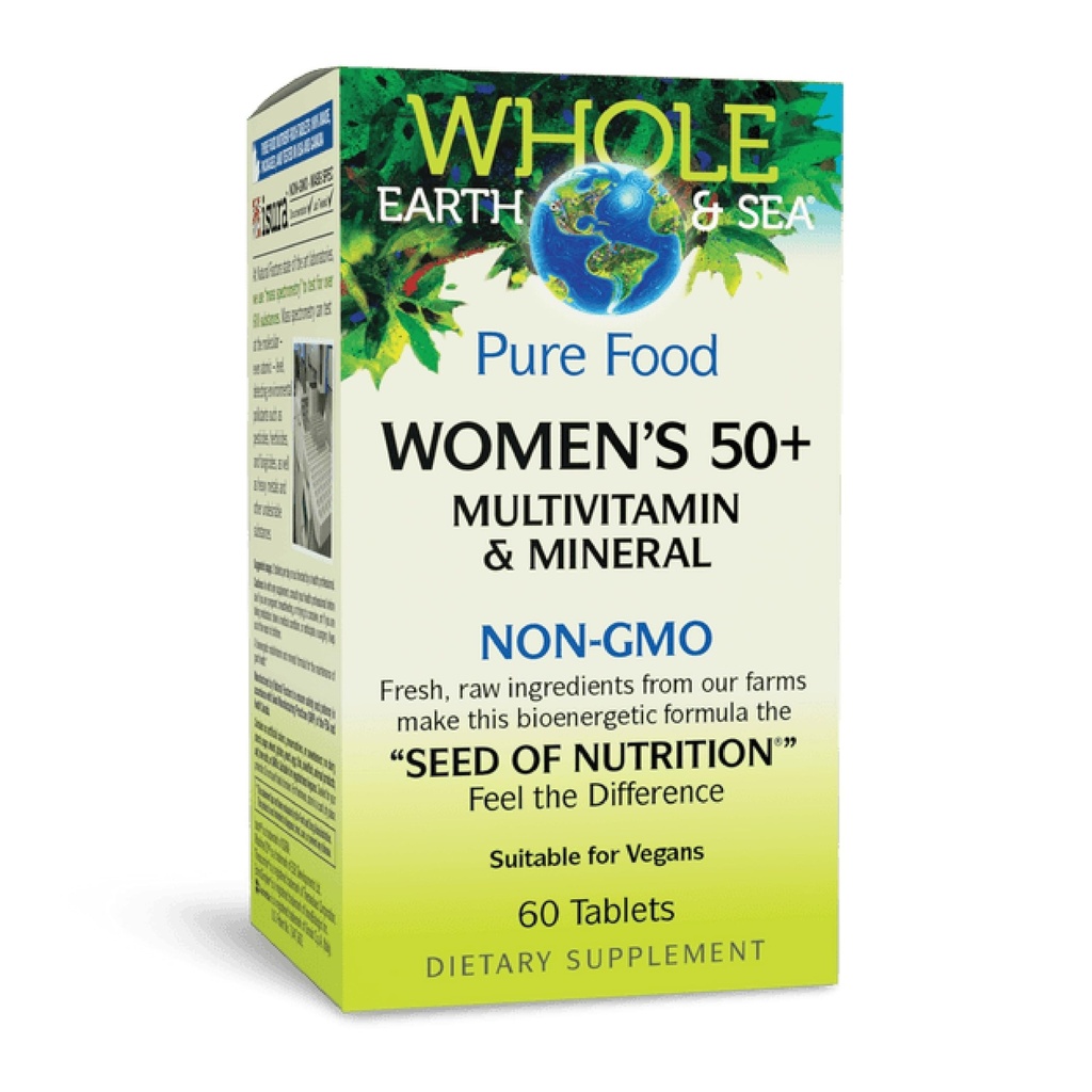 Factores naturales Toda la Tierra &amp; Mar Mujeres 50+ Multivitamínico, 1 Servir Contiene Equivalente a 1⁄2 lb de verduras, 60 Tabletas