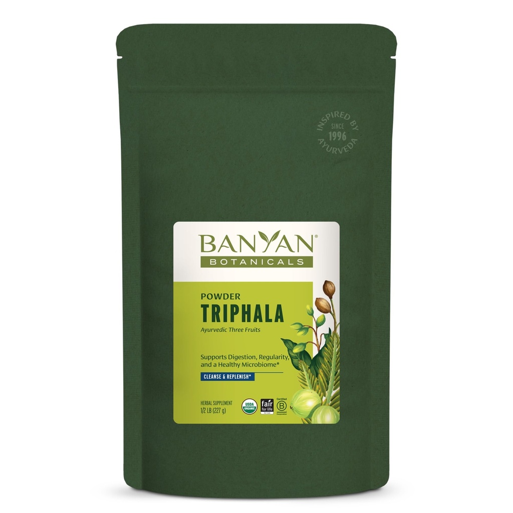 Botánicos de Banyan Triphala Powder - Suplemento de Digestión Orgánica con Amla, Haritaki & Bibhitaki – Digestión, Soporte de Colón " Microbioma de Gut saludable* – 1/2 lb – No GMO Fuente sostenible Vegan