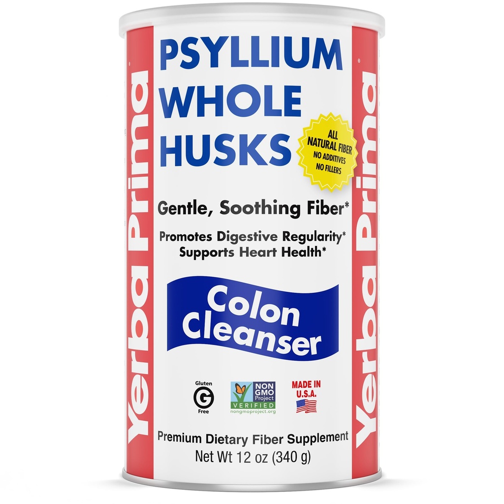 Yerba Prima Psyllium Whole Husk, 1 Botella 12 oz - Suplemento de fibra, Vegan, No Azúcar o Sweeteners artificiales, No GMO, Gluten Gratis