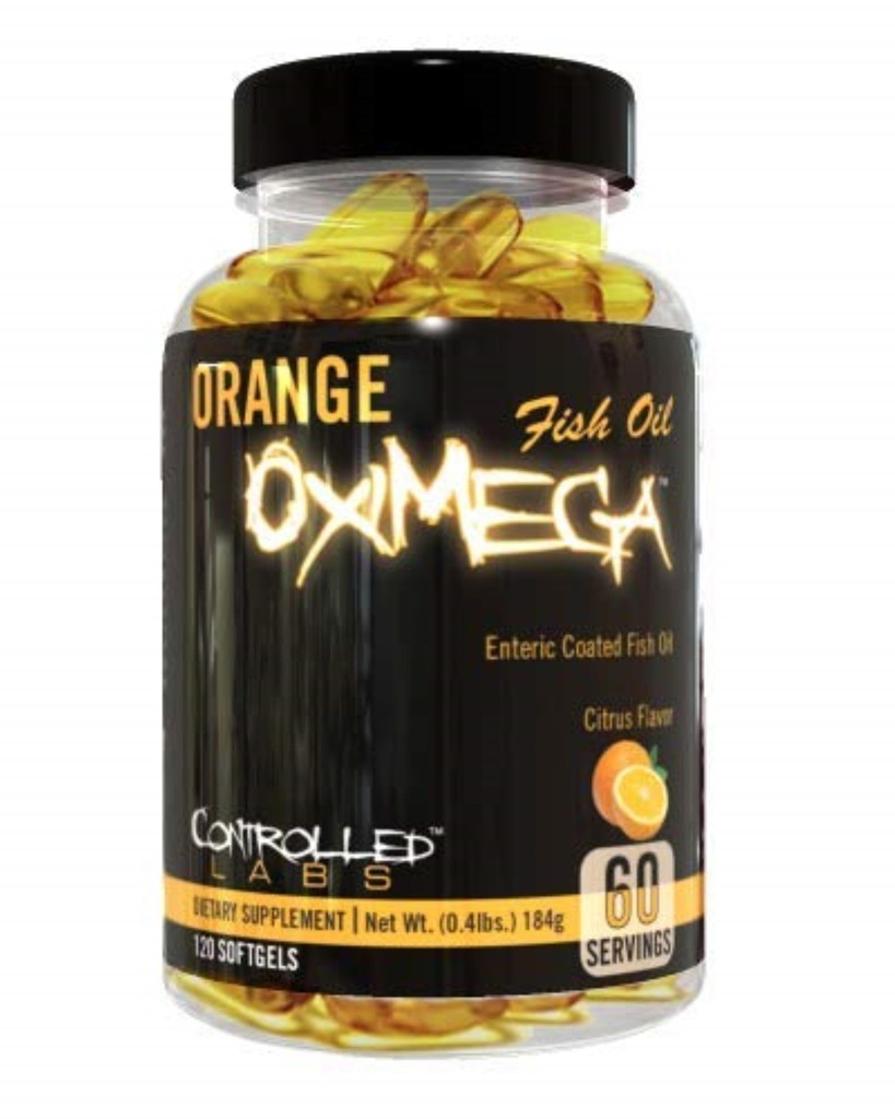 Aceite de pescado de Oximega Naranja Suplemento 120 Softgels, EPA y DHA, 2000mg Omega- 3 ácidos grasos, Citrus-Flavor, Burpless Softgels