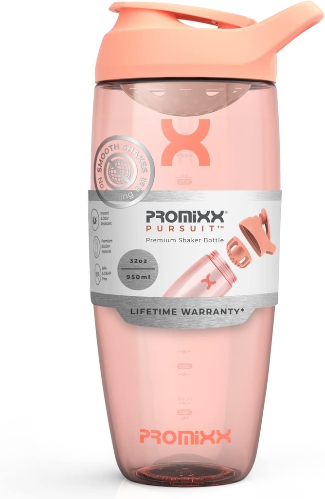 Promixx Pursuit Protein Shaker Bottle (32 oz) – Silent No-Ball Mixer, Leak-Proof Lid, BPA/BPS & Phthalate-Free ECOZEN – Easy-Clean Shaker Cup for Protein Shakes, Pre " Post-Workout Smoothies