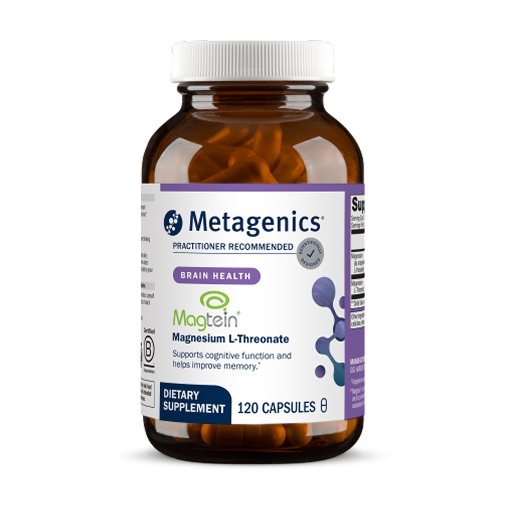 Metagenics Magnesium L-Threonate - Magtein Magnesium for Brain Health, Memory, Learning " Cognitive Support - Clinically Studied Bioavailable Form - Non-GMO, Gluten-Free, Vegan - 120 cápsulas