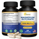 Magnesio Glycinate 1000mg con vitamina D3 &amp; B6-500mg por cápsula - Complejo de Suplemento de Mag Elemental Puro para el sueño, el músculo, la salud ósea - Reemplazar Gummies, Tabletas & Polvo - 120 cápsulas
