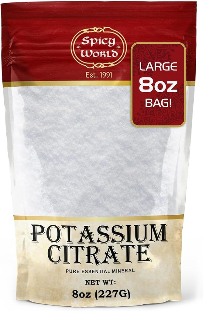 Polvo de citrato del mundo picante 8 OZ - Puro, Vegano, Grado de alimentos, Suplemento de potasio a granel