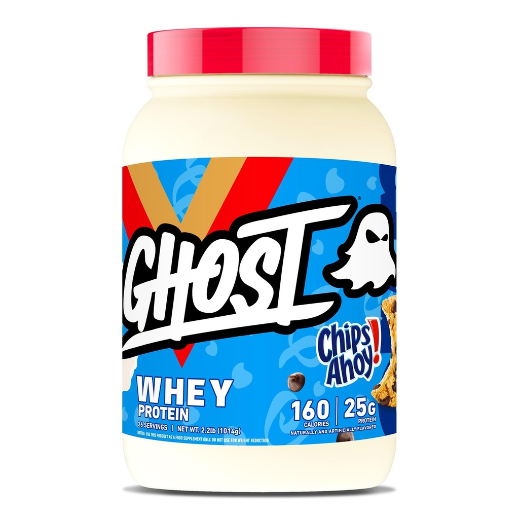 GHOST Whey Protein Powder, Chips Ahoy! - 2LB, 25G de Protein - Whey Protein Blend - ­Post Workout Fitness & Nutrition Shakes, Smoothies, Baking &amp; Cooking - Cookie Pieces Inside