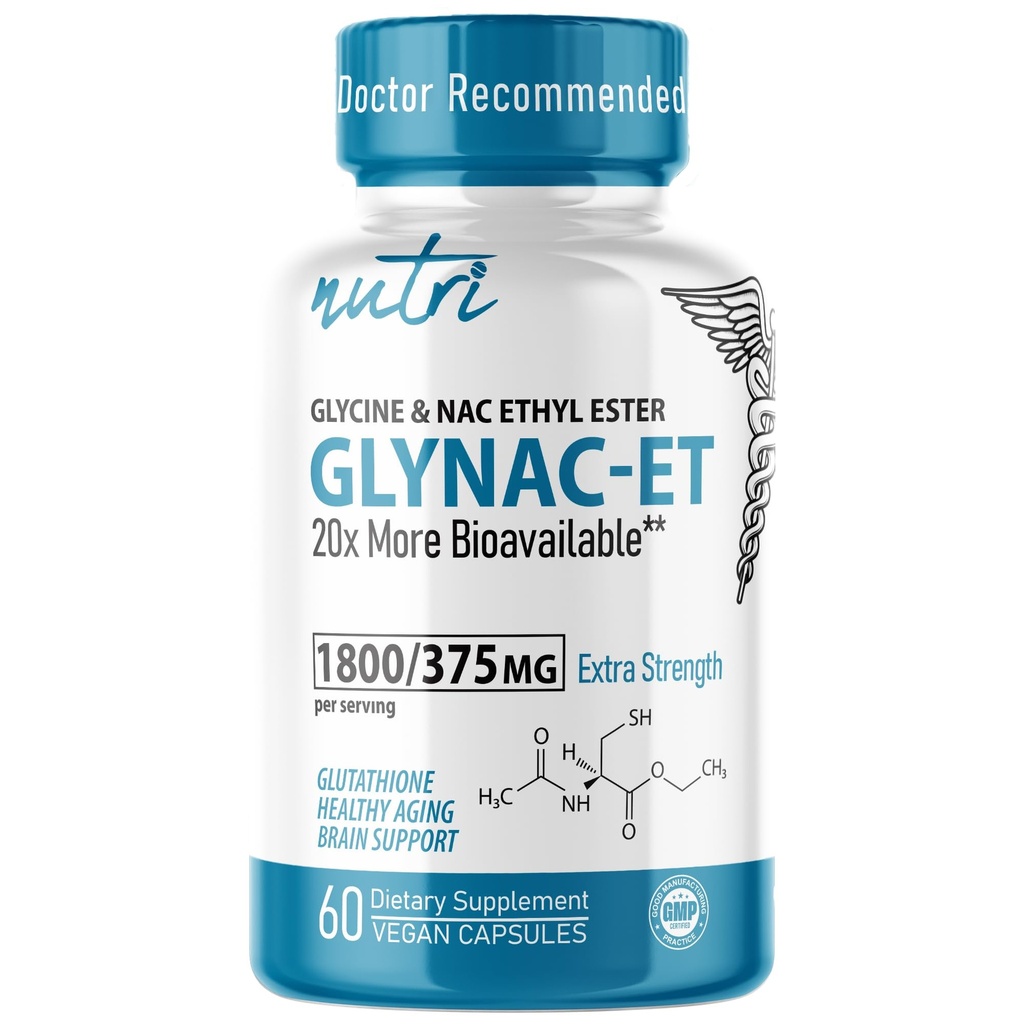 Nutri NAC Ethyl Ester + Glycine - Extra Strength 375mg - NACET withe Selenium - 80% Bioavailability - N-Acetylcysteine - Anti Aging Supplement, Boost Glutathione - 60 cápsulas - 3rd Party Tested