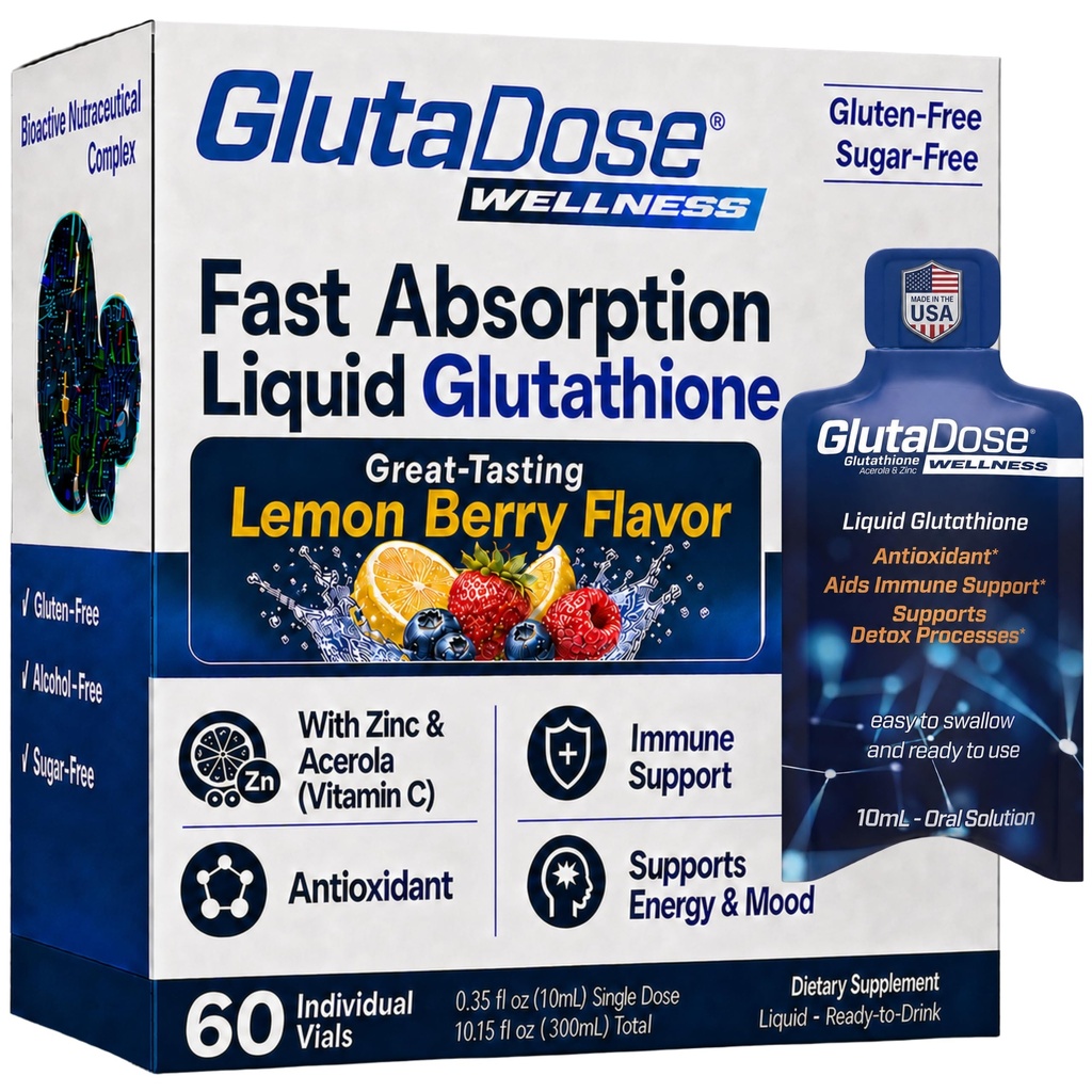 Glutatión líquido suplemento, Lemon Berry Flavored Acerola Energy Booster w/Zinc, Vitaminas diarias & minerales, Zero Sugar Formulation, Todos los días Auto-Inmune Support for Adults, 0.34 fl oz, Pack de 60