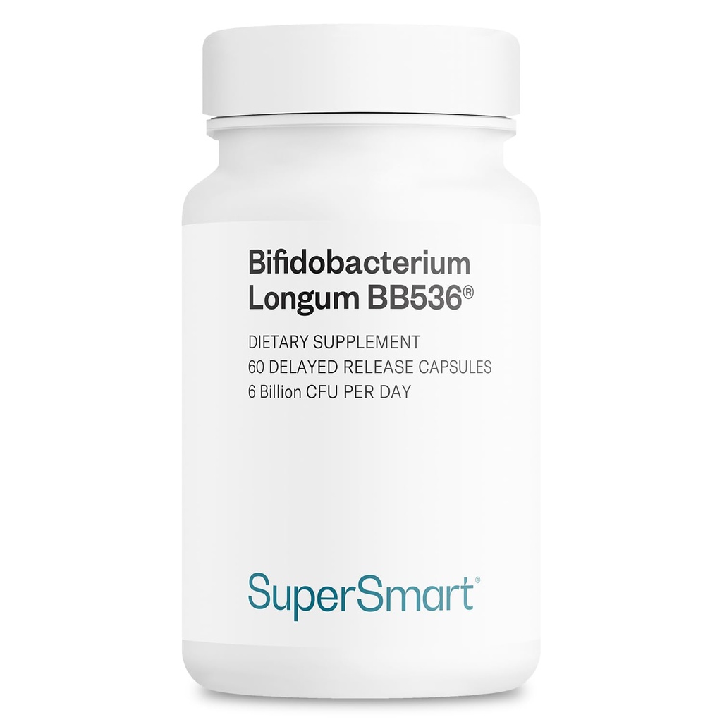 Supersmart - Bifidobacterium Longum (BB536) 6 Billones CFU por día - Probióticos " Prebióticos Suplemento No-GMO " Gluten Gratis - 60 cápsulas DR