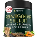 5in1 Ashwagandha Extra Strength with Shilajit for Stamina, Energy & Relax Support - Plus Ginseng, Turmeric Root & Black Pepper - 120 Count