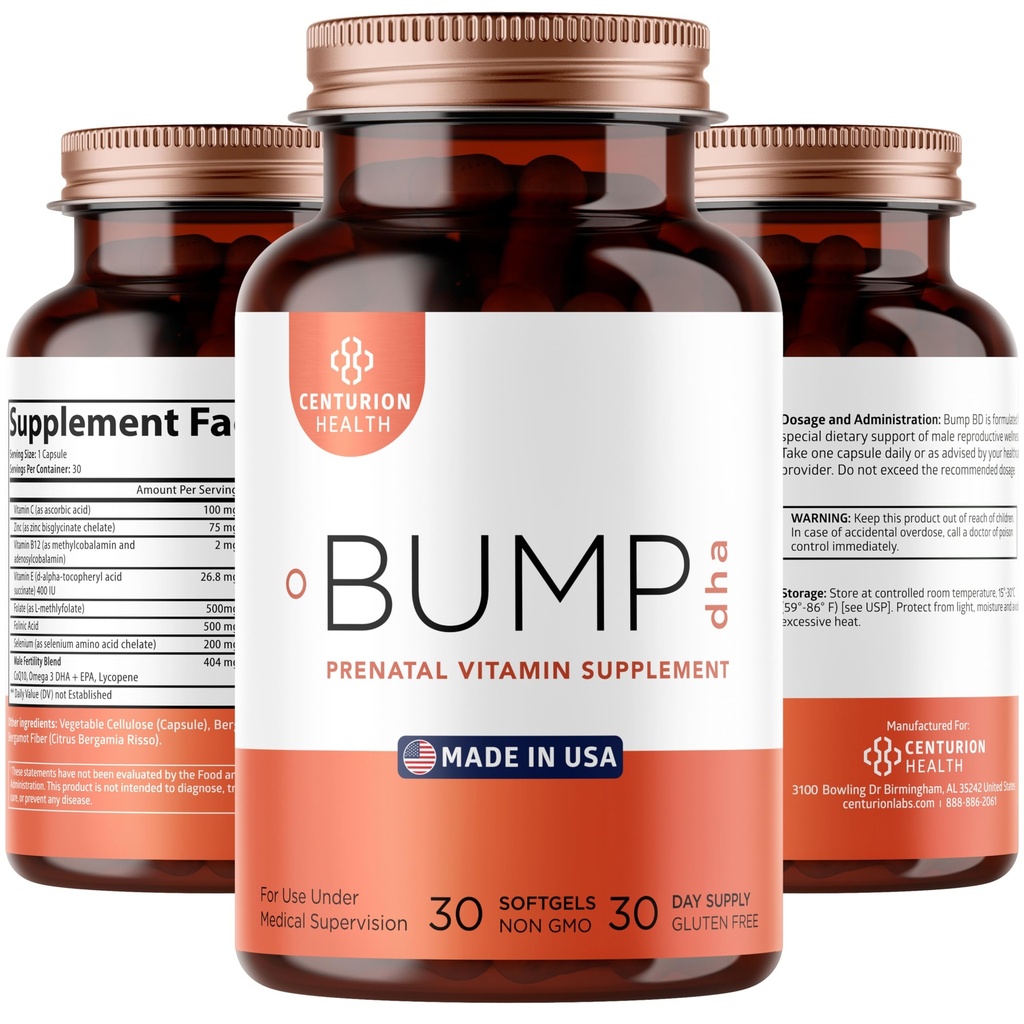 Las vitaminas prenatales Premium de Centurión [10 Ingredientes potentes] con DHA, EPA, Folate y Vitamina B12, Todos los suplementos de embarazo natural para el desarrollo fetal y el apoyo al embarazo, 30 Softgels