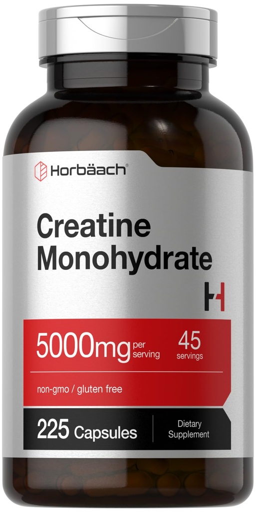 Horbäach Creatine Monohydrate Silencio 5g  225 Capsules ← No GMO, Gluten Free Supplement