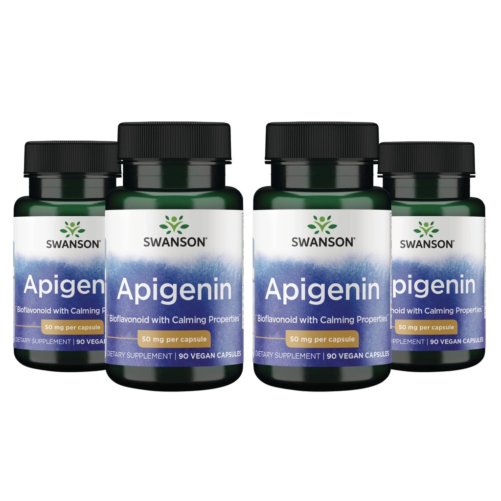 Swanson Apigenin-Bioflavonoid Suplemento Natural Prostat Support-Metabolism & Nerve Health Support-Can Support Sleep & Relaxation 90 Caps, 50mg Cada 4 Pack