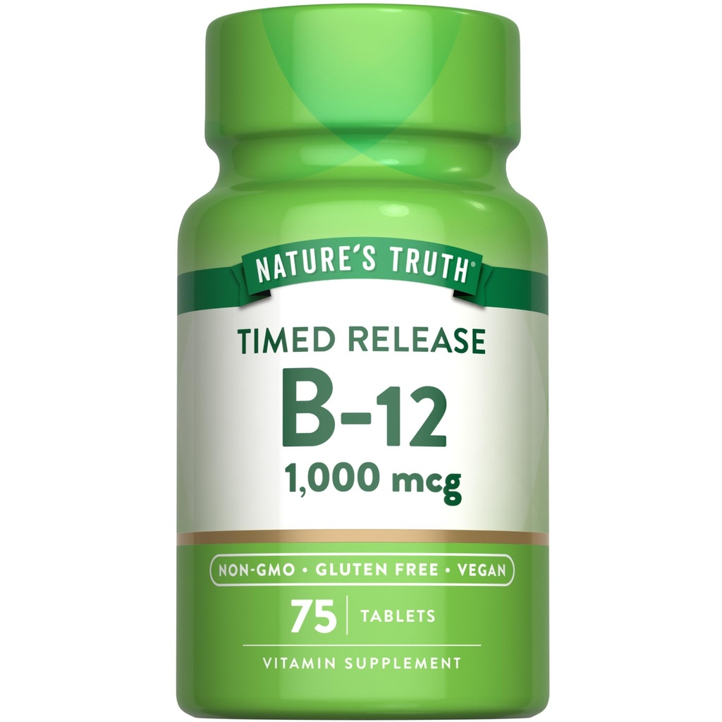 Verdad de la naturaleza Vitamina B12 1000 mcg tención 75 Tablas de liberación oportunas ¦ Vegan, No GMO &amp; Gluten Suplemento gratuito