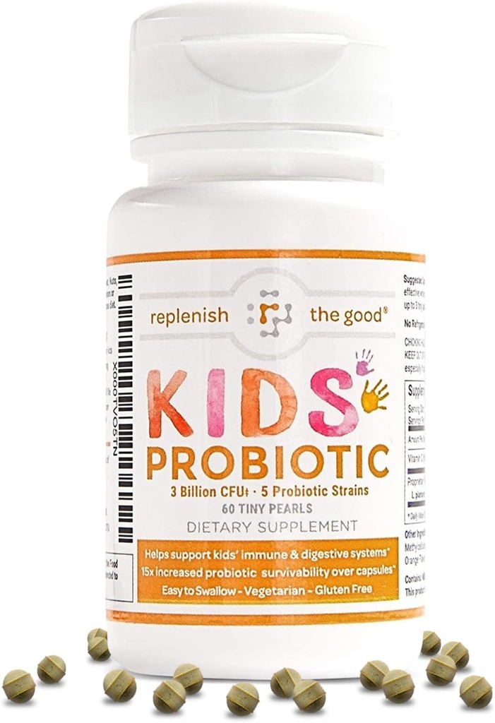 Niños Probióticos veganos, 60 Perlas pequeñas - Recuperación de antibióticos - Ayuda a apoyar el sistema digestivo de los niños - 15x más eficaz que las Gummies - Sugar Gratis, Fácil de Tragar